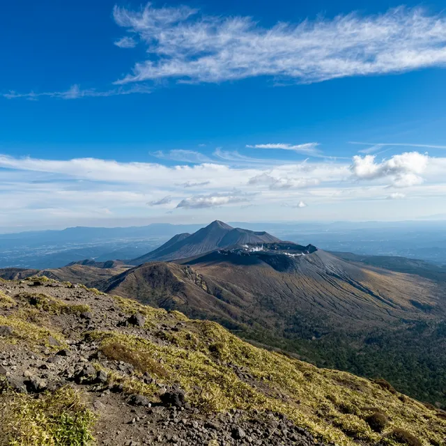 Majestic Kirishima volcanic mountain range — Panoramic view from Mt. Karakuni-dake summit